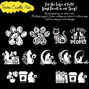 Cat Decal, Cat Stickers, Plants Coffee Cats, House Plants Vinyl Decal, Plants Car Decal, Plants and Cats Sticker image 9