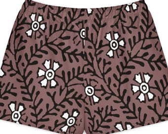 Unisex Cotton Shorts: Flower & Vine II, Earthy, Dusty Rose, Floral Shorts