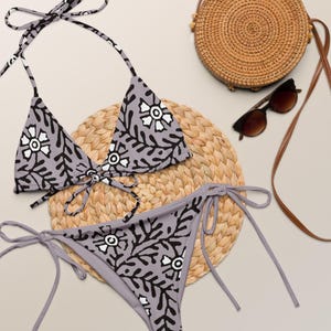 Flower & Vine Recycled String Bikini, Floral, Boho, Vintage Art Noveau Inspired Bikini