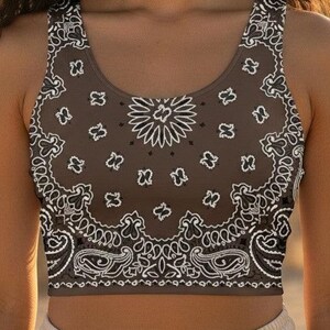 Bandana Paisley Cotton Crop Top, Boteh Print Art Tank, Boho Crop Top