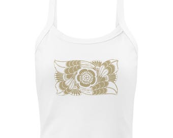 Geribbelde damestanktop: vintage art nouveau geïnspireerd bloemdessin