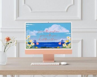 Inspirational Summer Desktop Wallpaper – Beach & Flowers, “Live in the Sunshine” Quote