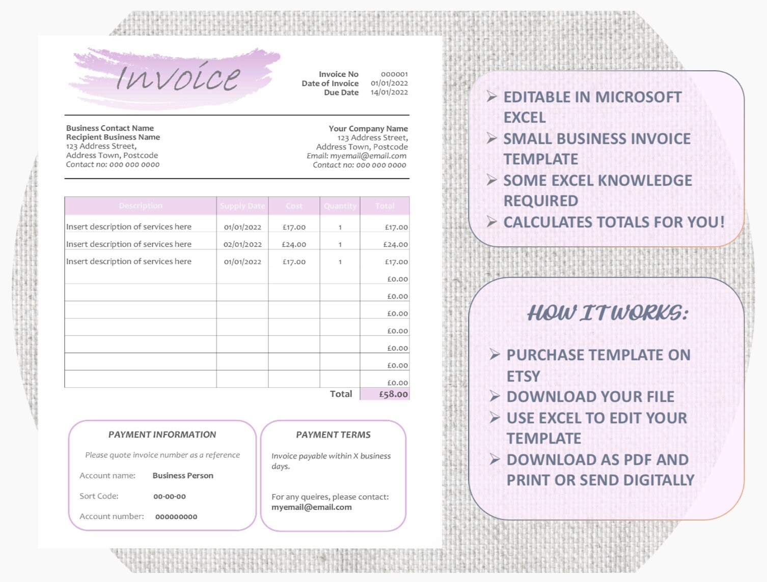 excel spreadsheet invoice template small business self etsy