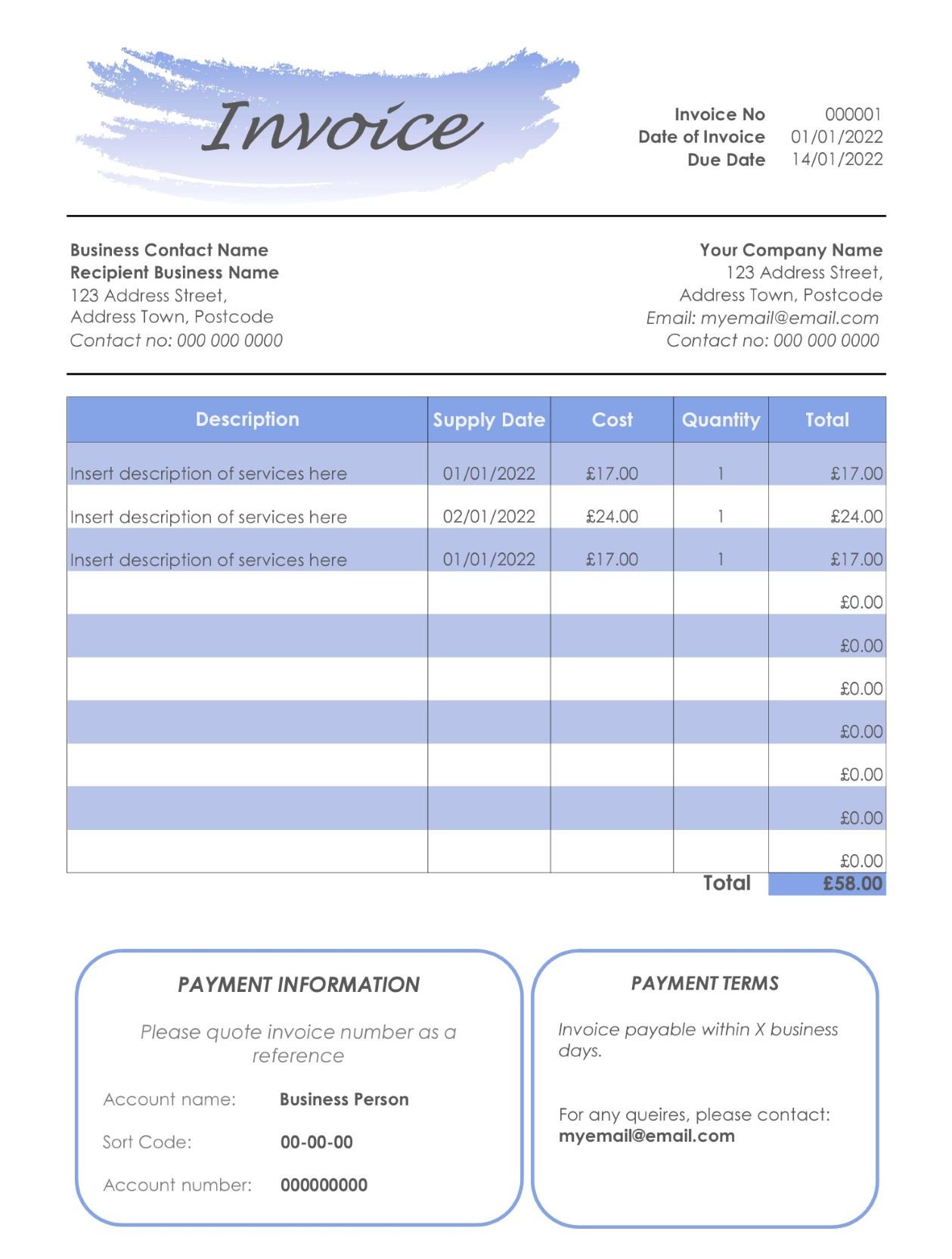 Invoice Template - Minimalist Excel Spreadsheet | Small Business ...