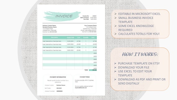 excel spreadsheet invoice template small business self etsy