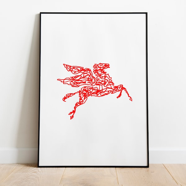 Dallas Pegasus Line Art Print (Red)