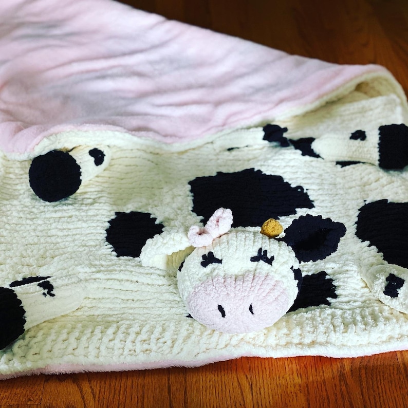 Cow Blanket Knitting Pattern Cow Lovey Cow Blanket Knitting Etsy