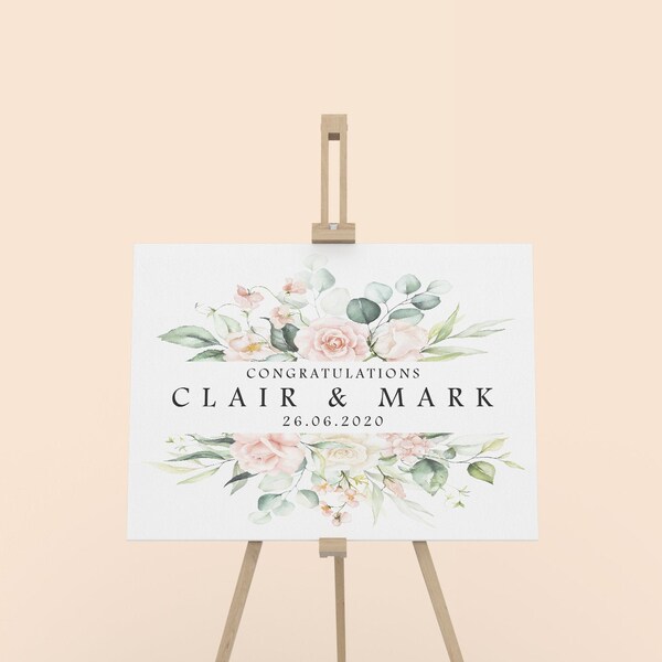 Floral Congratulations Wedding Sign Printable, Congratulations Wedding Poster, Congratulations Wedding Decorations, Blush, Floral