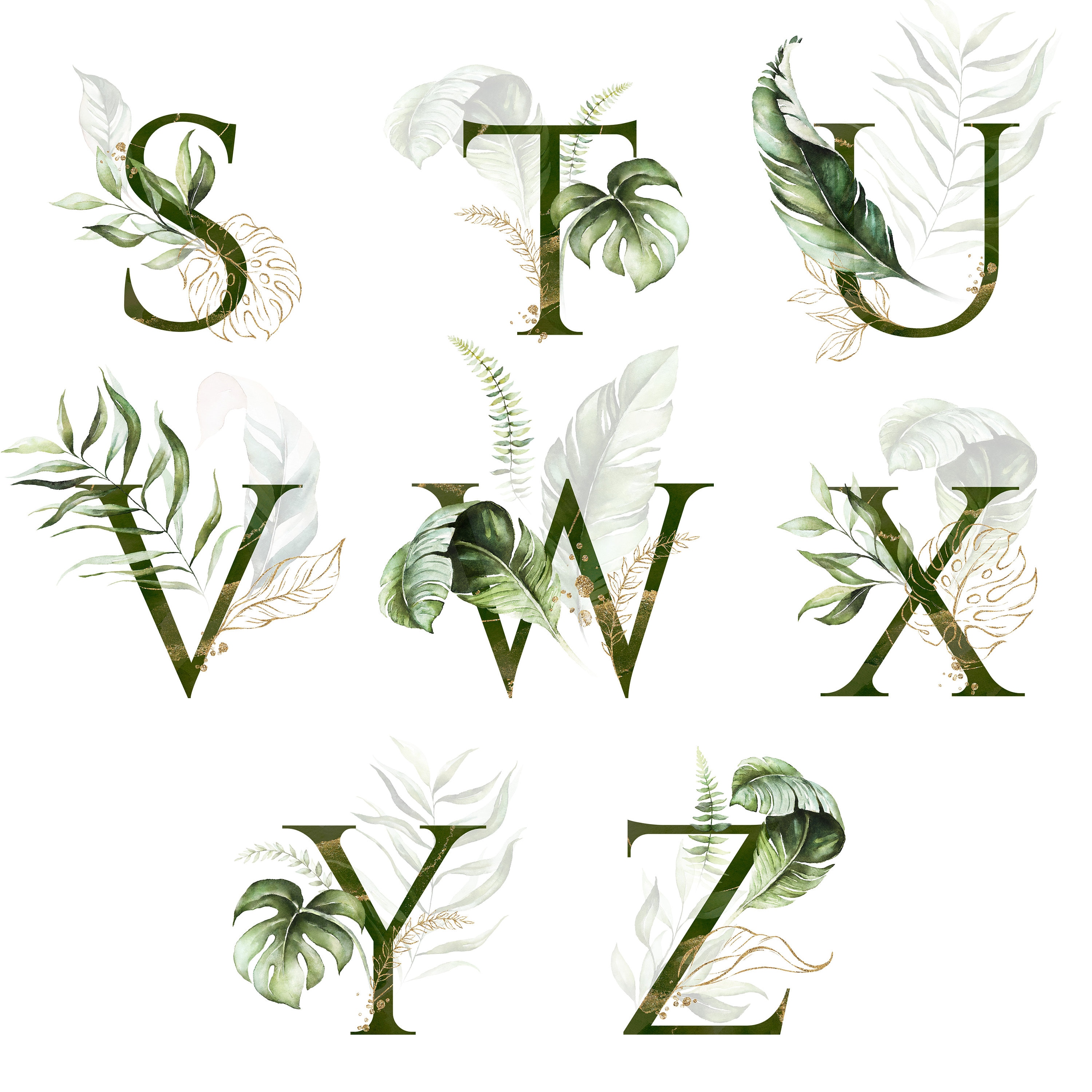jungle letter alphabet print green personalised print etsy