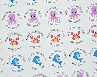 Under the Sea Teacher Stickers – 54 Personalised Reward Stickers – Crab Dolphin Octopus – Well Done – Ocean Theme – Primary School