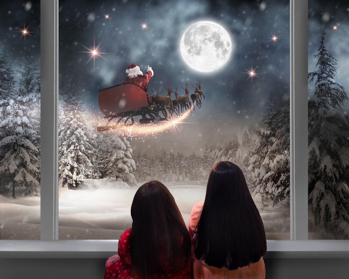 Digitale Weihnachten Foto Bearbeiten Santa Fenster Szene Etsy