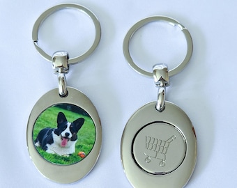 Personalised Photo Trolley Token Keyring – Custom Message Keepsake