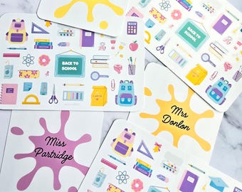 Personalised Teacher Sticker | Custom Name Waterproof Vinyl | Paint Splat, Drip, Heart or Star | Back To School | School Sticker Sheet