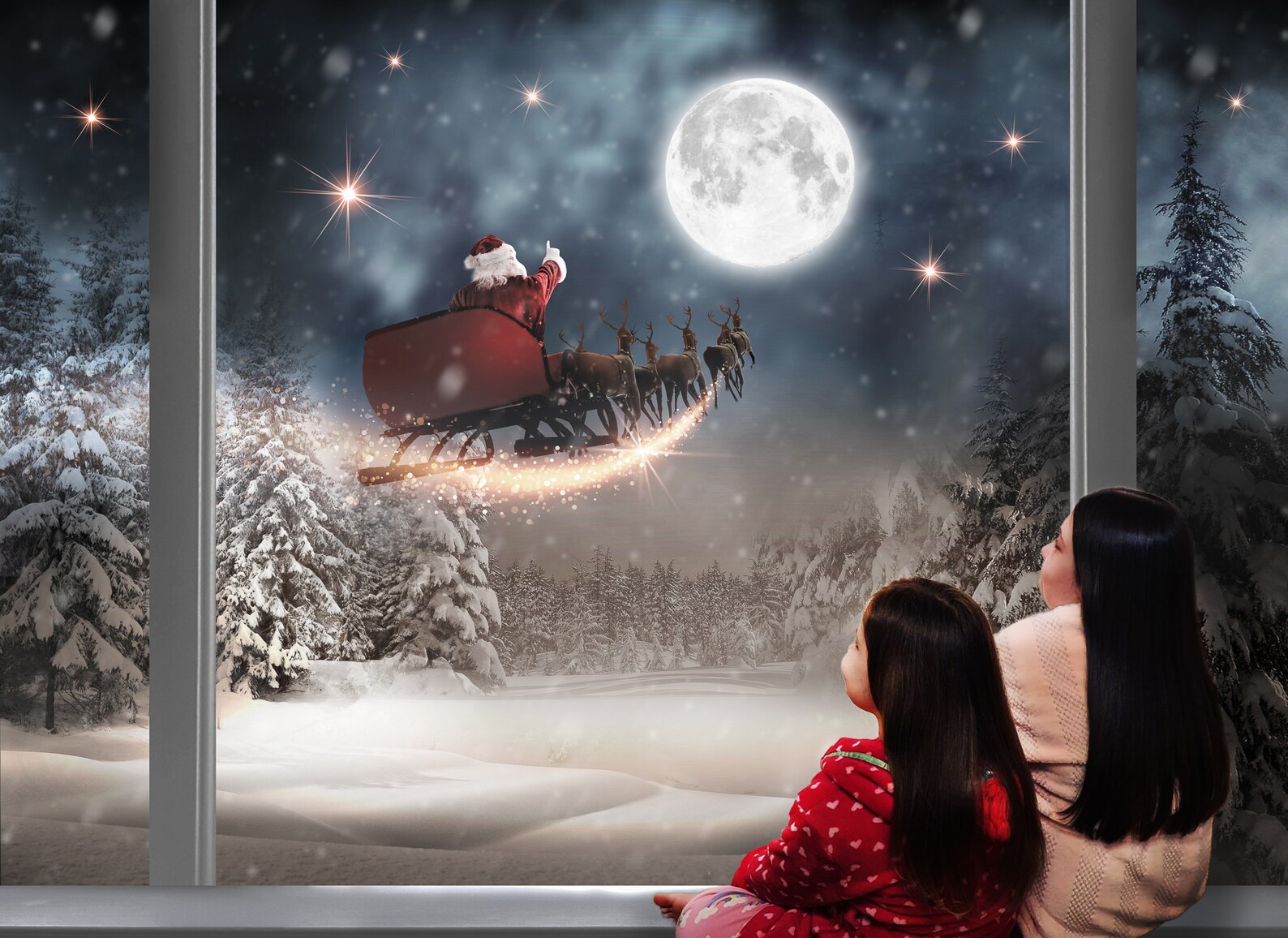 Digitale Weihnachten Foto Bearbeiten Santa Fenster Szene  Etsy