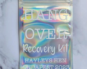Personalised Hangover Recover Kit Bag | Empty Holographic Bag | Hen Party Recovery Favour | Wedding Party Gift | Custom Favours