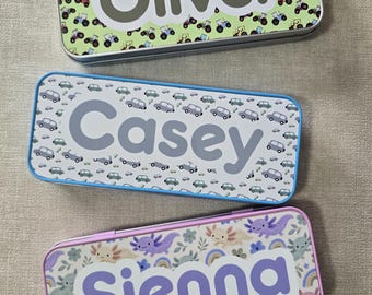 Personalised Pencil Case | Custom Name Pencil Tin | School Pencil Case | Back to School Gift | Teacher Gift | 12 Designs Available