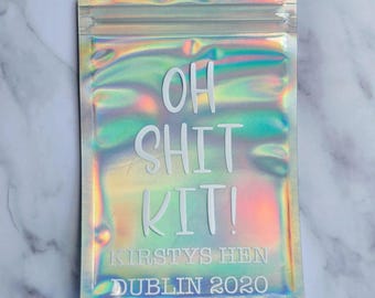 Personalised Hangover Kit Oh Shit Kit Bag | Empty Holographic Bag | Hen Party Recovery Favour | Wedding Party Gift | Custom Favours
