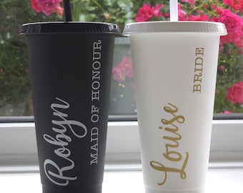Personalised 24oz Cold Cup | Starbucks Cup, Lid & Straw | Hen Party | Bridesmaid | Birthday | Iced Coffee Tumbler | Custom Name and Saying