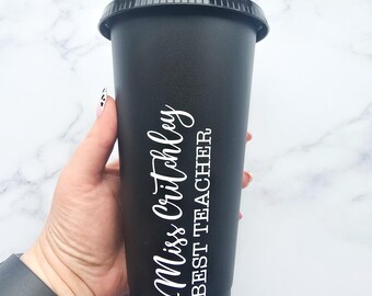 Personalised 24oz Cold Cup | Starbucks Cup, Lid & Straw | School Gift | Teacher | Teaching Assistant | Custom Name and Saying