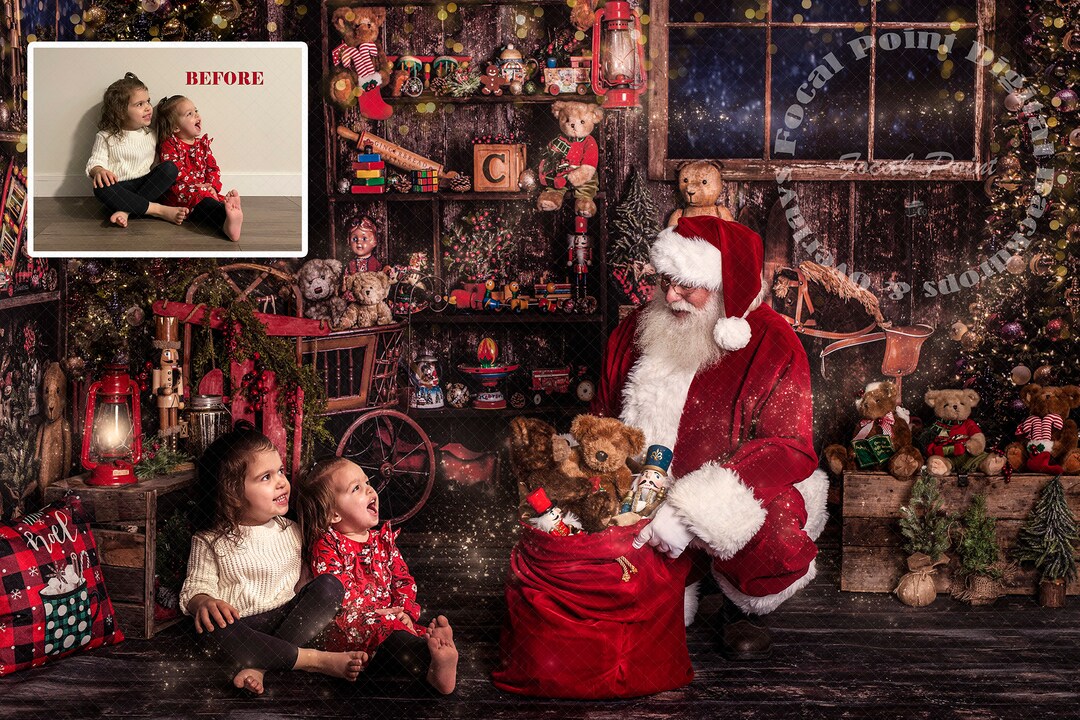 Santa With Bag of Toys, Santa Digital Backdrop,santa in Santa’s