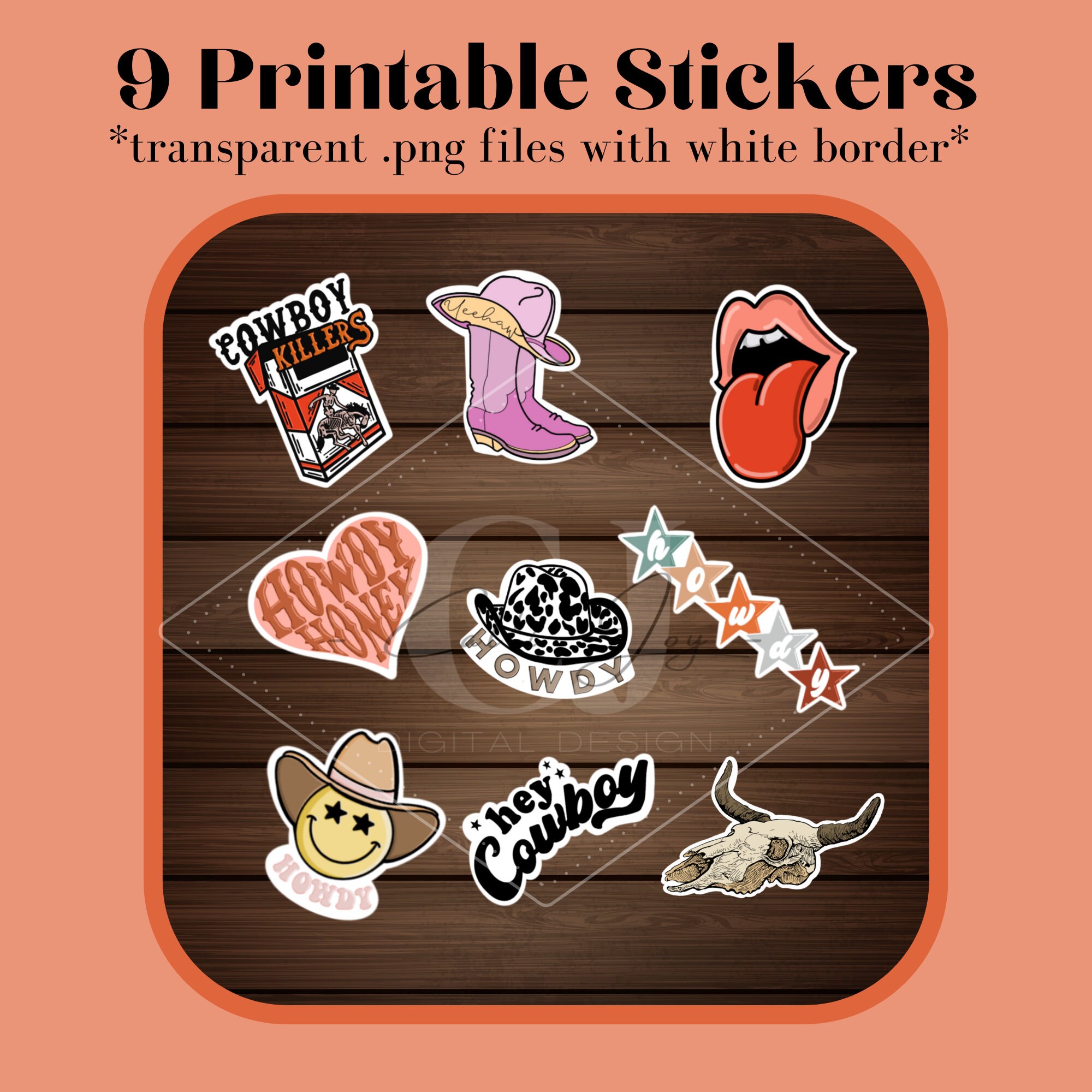 Western Sticker Bundle Printable Stickers Digital PNG Stickers Print ...