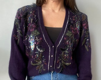 Cardigan con perline vintage viola