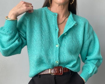 Turquoise Hand Knitted Vintage Cardigan