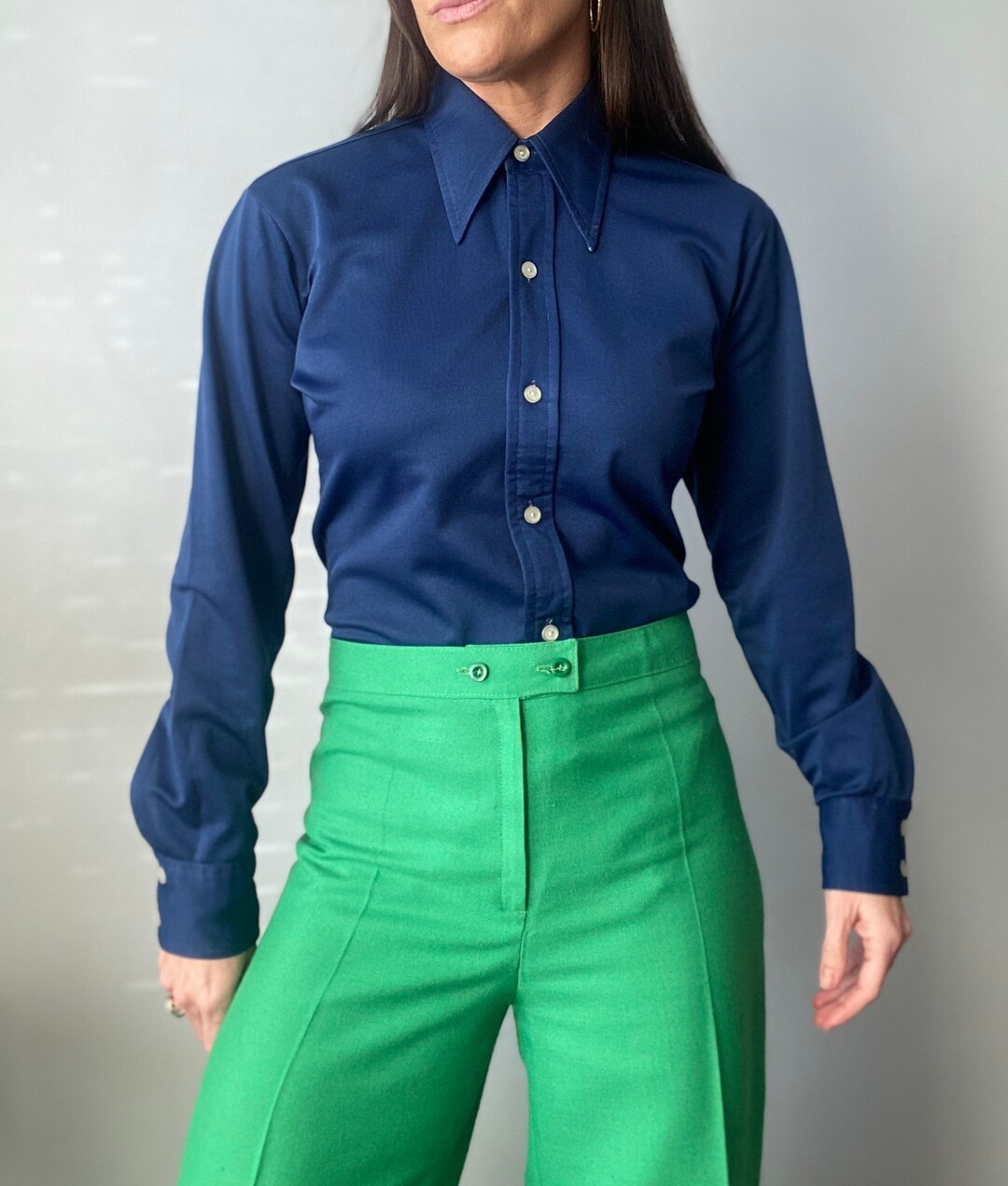 Vintage 1970s Navy Dagger Collar Shirt Etsy