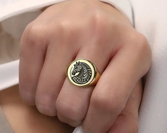 Engraved Horse Signet Ring · Custom Tribal Horse Ring · Unisex Ring · Bold Statement Ring