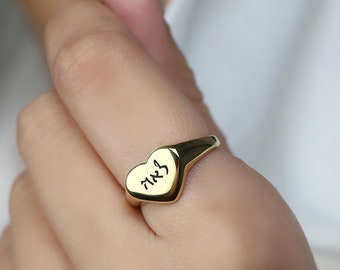 Personalized Hebrew Ring · Hebrew Font Engraved Ring · Heart Shaped Ring · Jewish Heritage Ring