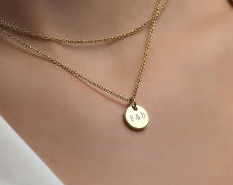 14k Gold Custom Necklace · Handwritten Coin Pendant Necklace · Personalized Initial Engraved Necklace