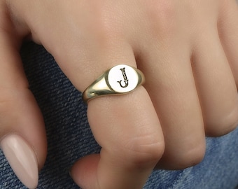 Custom Letter Ring · 14k Gold Letter Ring · Personalized Poker Letter Ring · Initial's Ring