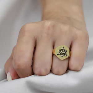 Valknut Symbol Gold Ring · Viking Symbol Ring · Engraved Valknut Ring · Hexagon Shaped Ring