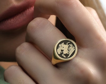 14k Gold Knight Embossed Ring · Custom Royalty Ring · Engraved Knight Ring · Bold Statement Ring