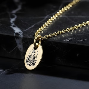 Collana Guanyin in oro 14 carati · Collana Guanyin personalizzata · Collana con pendente ovale · Collana Kuan Yin · Regalo per lei
