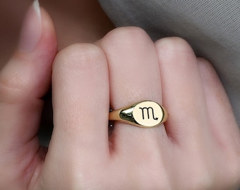 Engraved Scorpio Signet Ring · Personal Zodiac Ring · Birthday Gift Ring · Astrology Jewelry