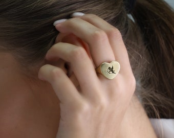 Gold Cupid Signet Ring · Personalized Cupid Ring · Angel Engraving Ring · Romantic Gift Ring