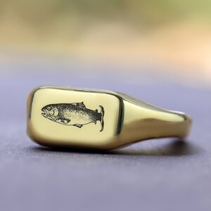 Engraved Salmon Fish Ring · Gold Fish Ring · Custom Fish Ring · 14k ...