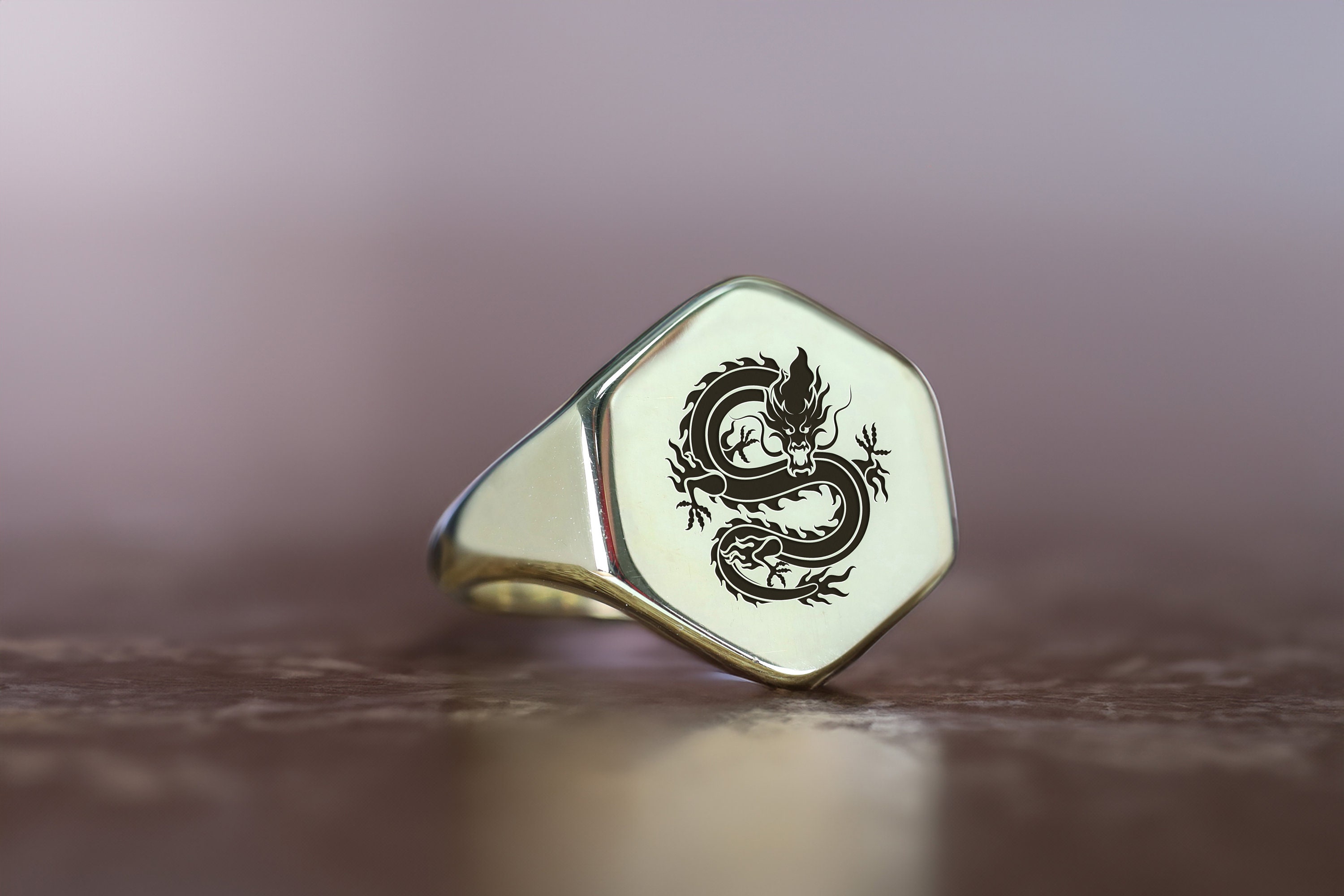 14k Gold Dragon Signet Ring · Chinese Dragon Engraving Ring · Unisex ...