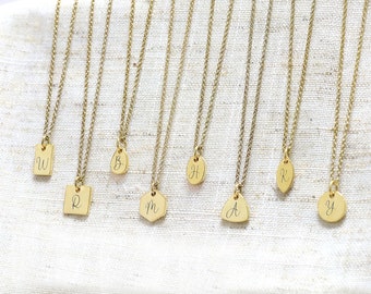 Personalized Initial Name Necklace · Coin Pendant Necklace · Custom Handwritten Engraved Pendant - 14k Solid Gold Letter Necklace