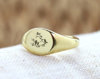 14k Bird Signet Ring · Engraved Bird Ring · Animal Jewelry · Cute Ring · Gift For Her