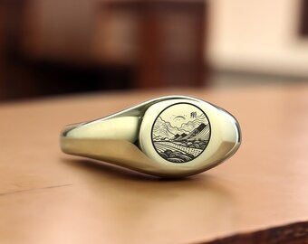 Japanese Gold Signet Ring · Customized Landscape Ring