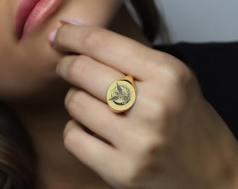 Anillo de sello de ángel personalizado · Anillo de ángel grabado · Anillo espiritual · Anillo llamativo · Anillo para mujer · Anillo único