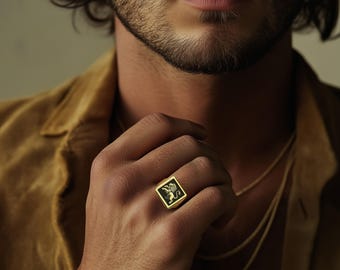 Lion of Judah Ethiopia Bob Marley Signet Ring 925 Silver 24k Gold