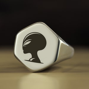 Engraved Sci-fi Ring · Personalized Alien Ring · Fantasy Ring · Unisex Ring · Hexagon Shaped Ring