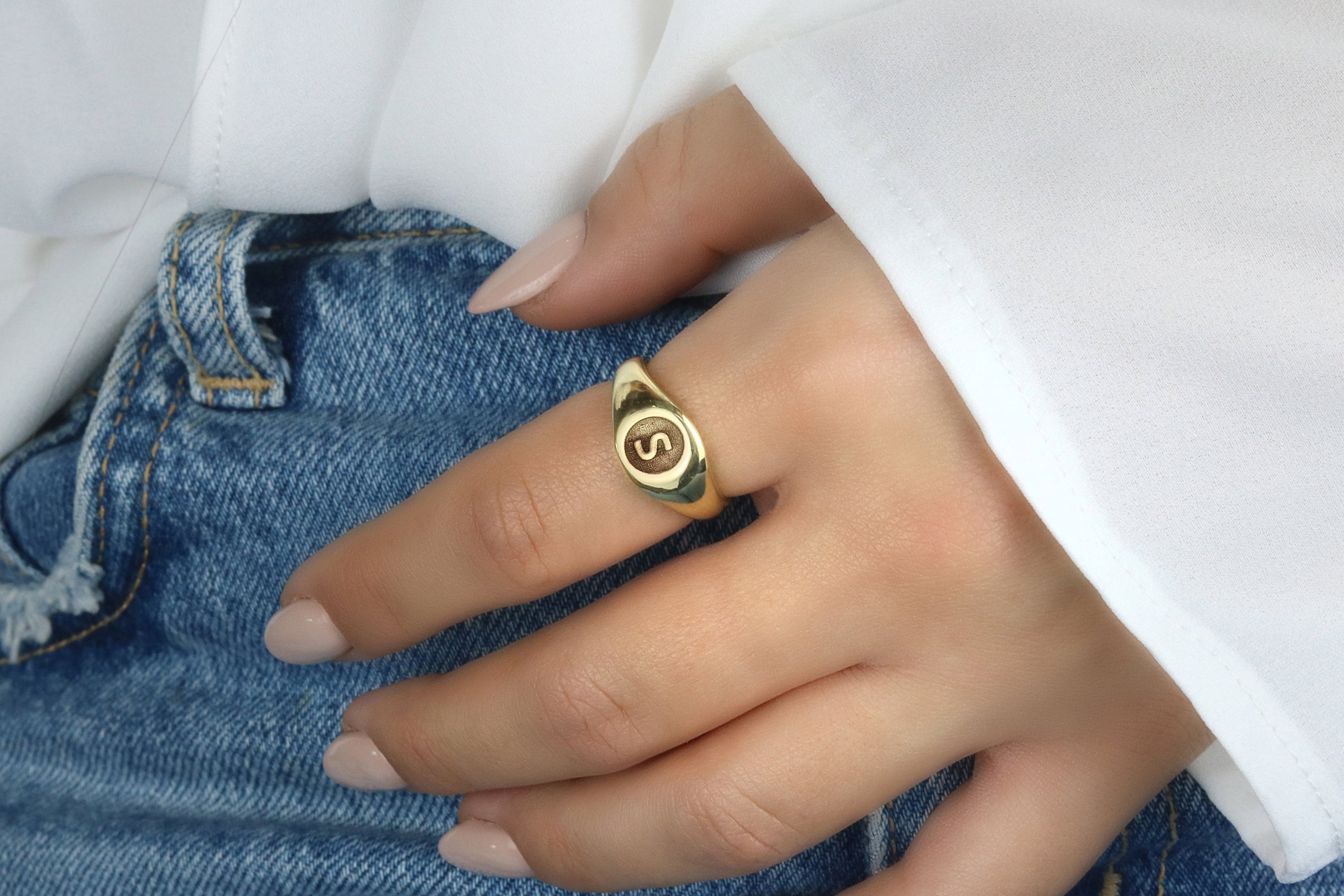 Personalized Signet Ring · Emboss Letter Ring · Custom Engraved Ring ...