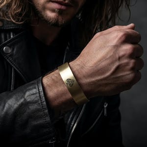 Custom Poker Symbol Bracelet  · Engraved Poker Bracelet · 15mm Open Cuff Bracelet · 24k Gold Bracelet · Unisex Bracelet