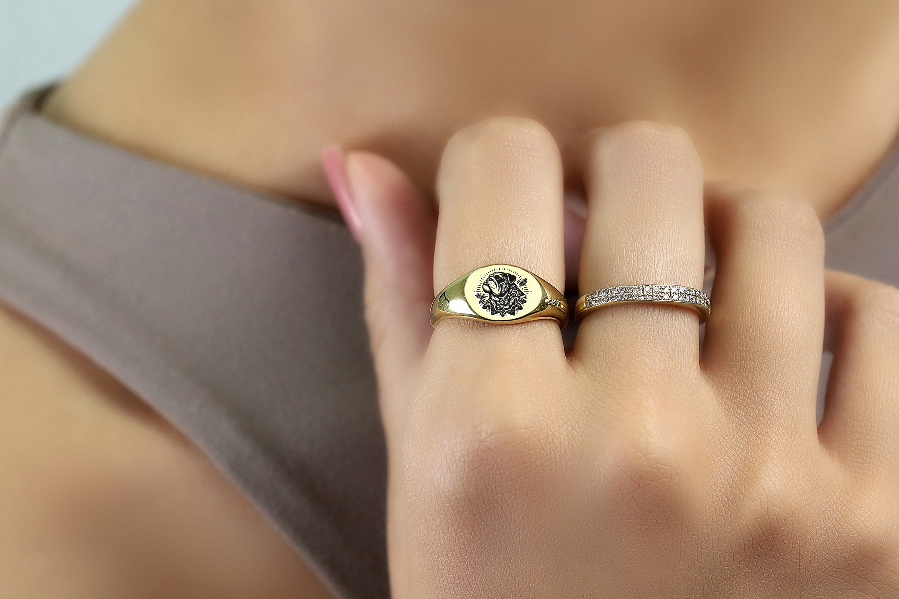 14k Gold Bulldog Signet Ring · Customized Dog Ring · Dog Memorial