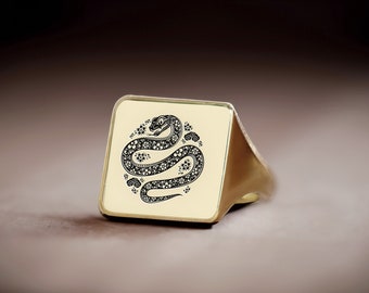 Custom Snake Signet Ring · 14k Gold Snake Ring · Animal Ring · Unisex Ring · Square Shaped Ring