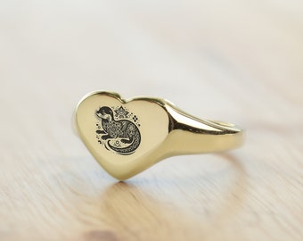 14k Gold Otter Signet Ring · Custom Animal Ring · Personalized Otter Ring · Heart Shaped Ring · Cute Ring